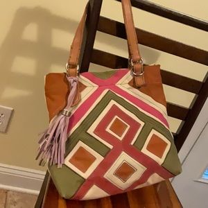 Awesome fossil suede and canvas tote